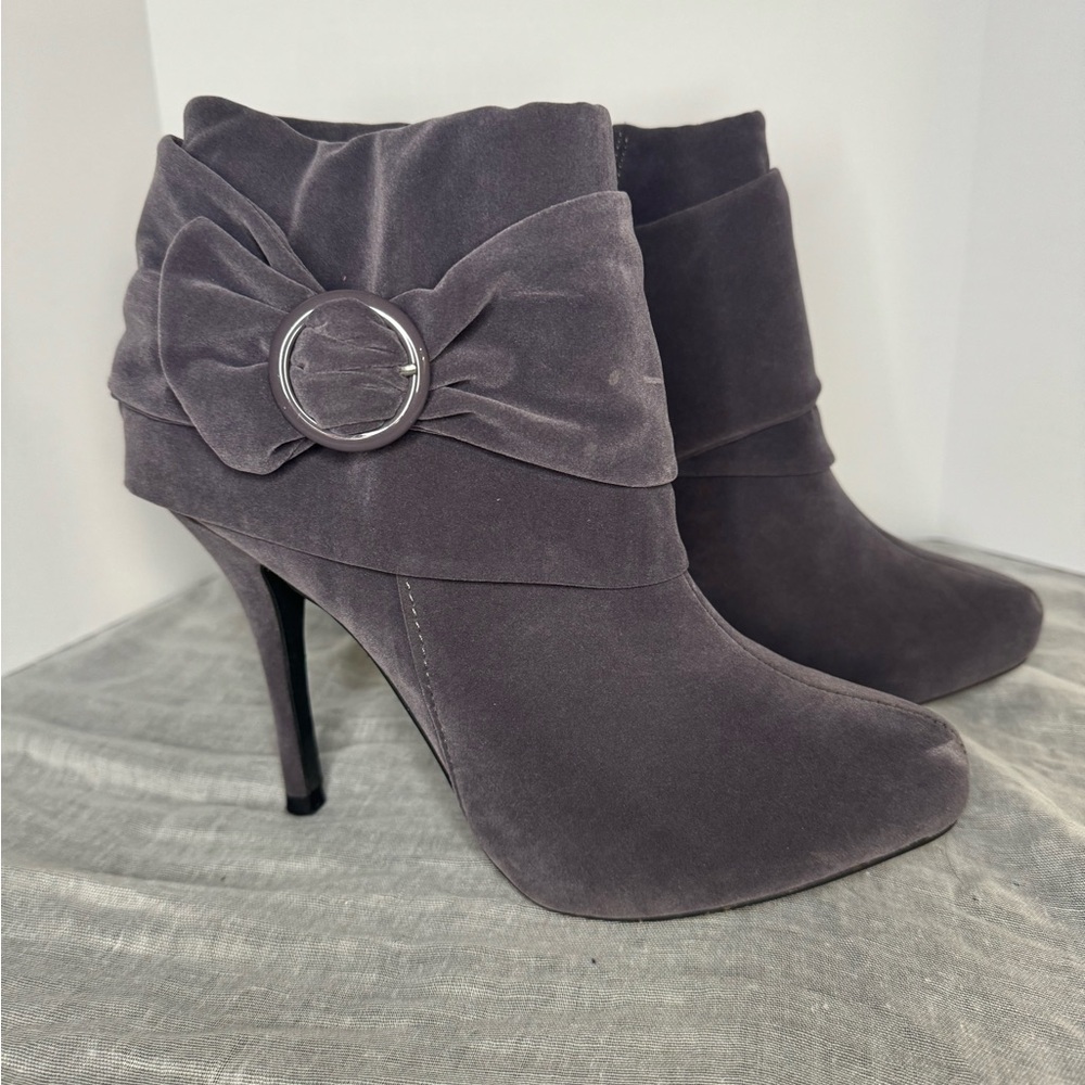 Charlotte Russe Suede Ankle Boots - Gray/Charcoal Velvet Women’s 7.5